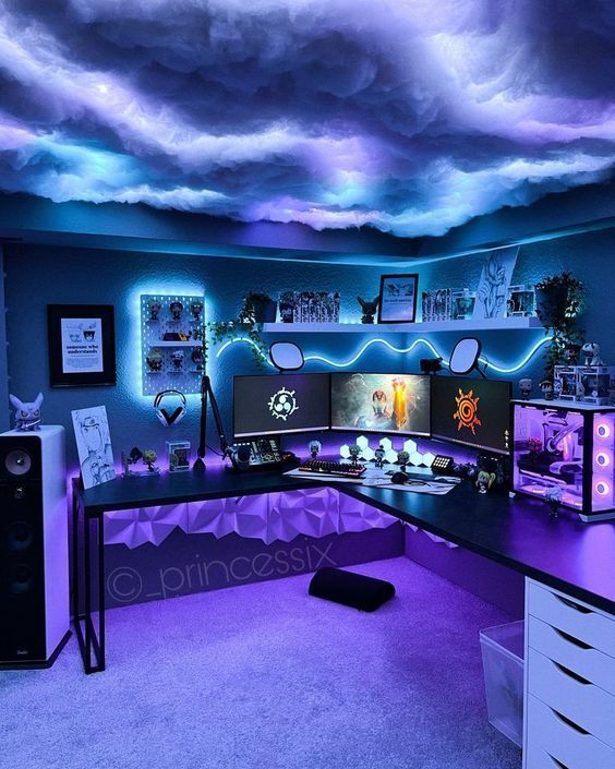 Blue cloud theme gaming setup