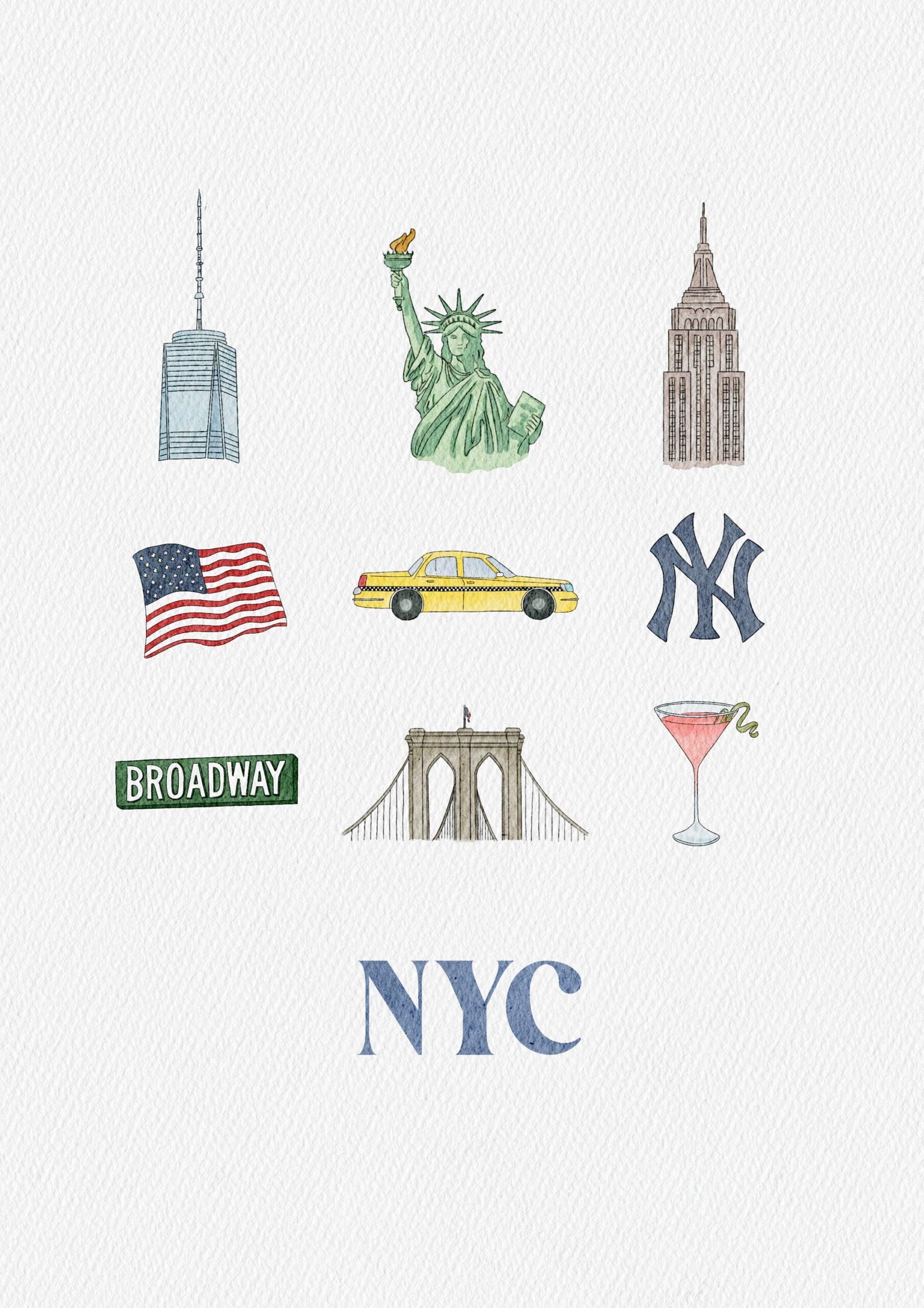 NYC Print, New York City, NYC Kunst, Wandkunst, Time Square, Brooklyn Bridge, Freedom Tower, Empire State Building